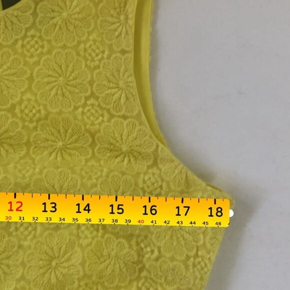 Vintage 60s Shift Dress Size 12 Yellow Floral Lace Overlay Sleeveless Retro - Picture 10 of 12